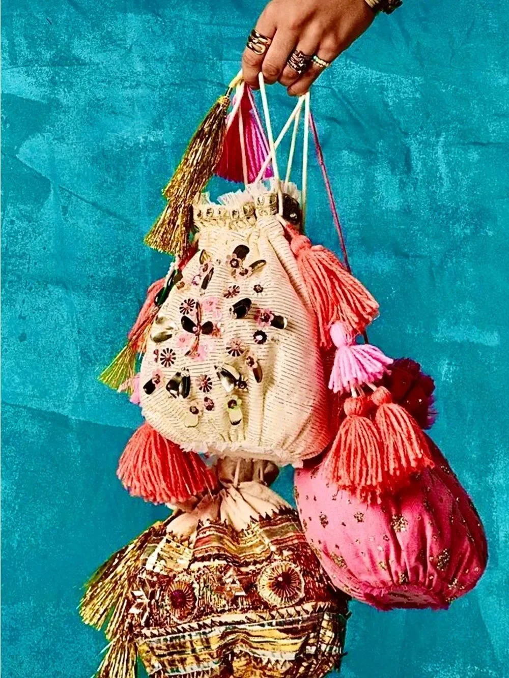 Free People Sparkle Pink Celebration Gift Bag/ Cottage Core Mini-bag Connessoir